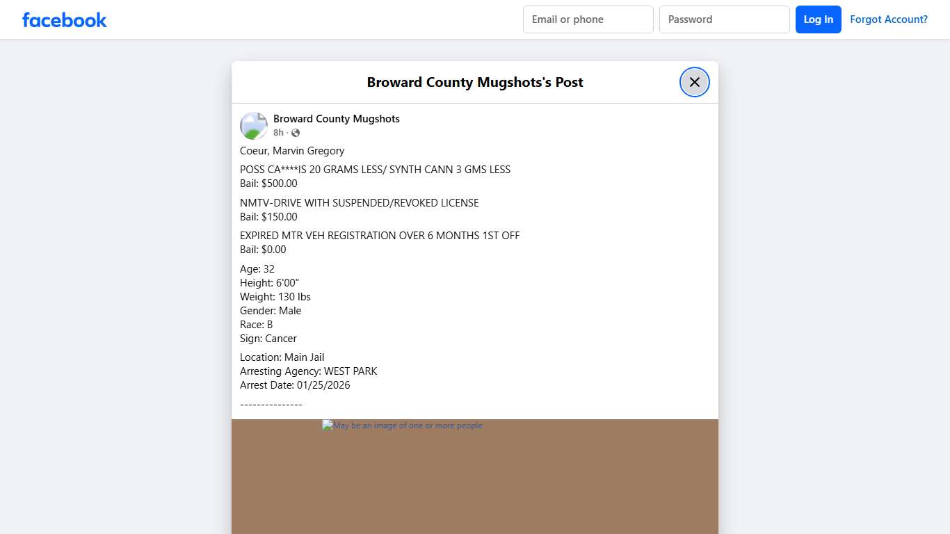 Coeur, Marvin Gregory POSS... - Broward County Mugshots Facebook