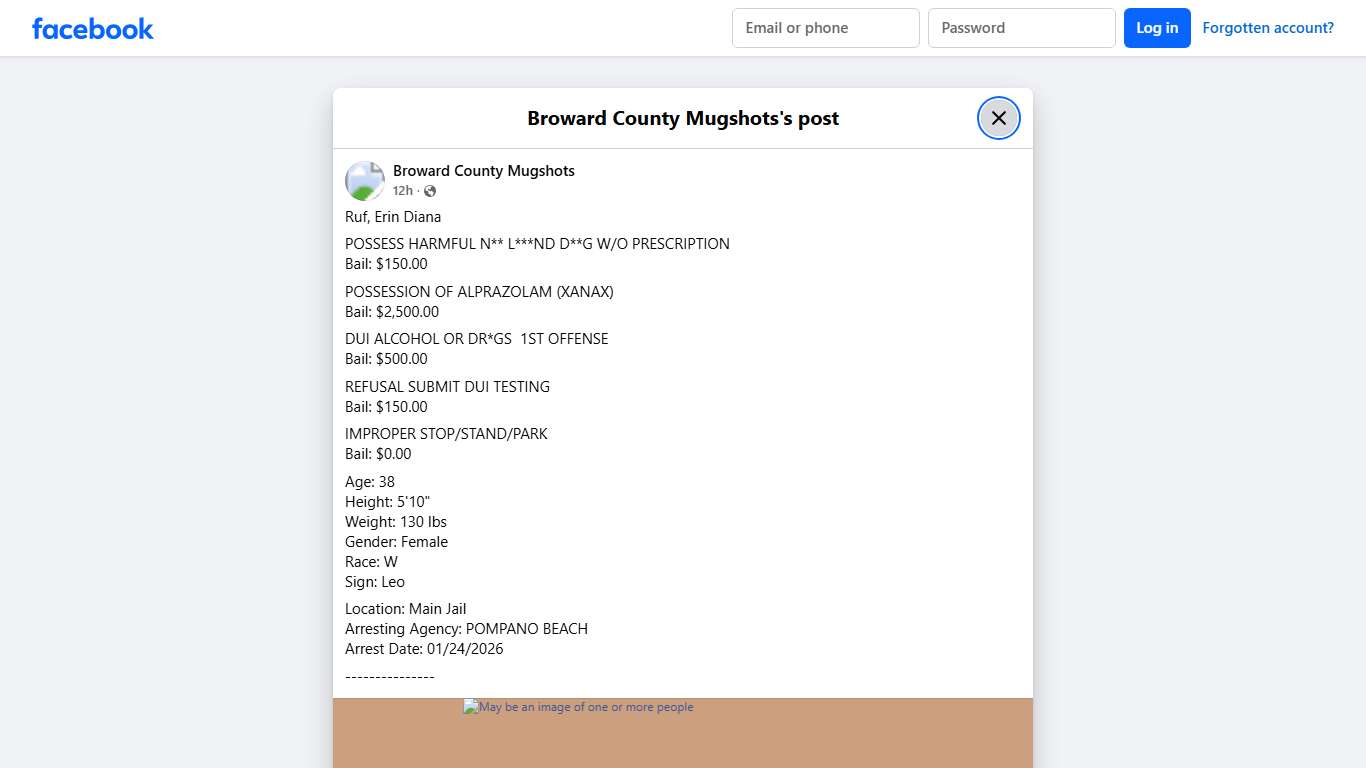 Ruf, Erin Diana POSSESS HARMFUL... - Broward County Mugshots Facebook